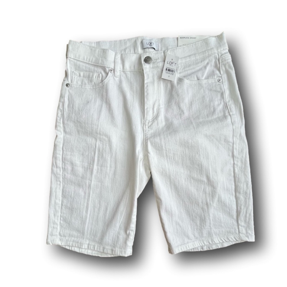 LOFT bright white denim Bermuda mid rise shorts